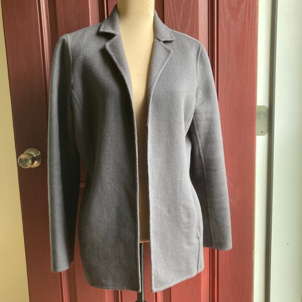 Liz Claiborne Felt Wool Blend Angora Blazer Jacket M Gray Open Front Coat Cozy